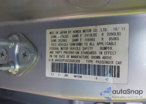 2012 Acura Tsx 2.4 z USA, uszkodzony, nr VIN JH4CU2F66CC005309